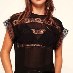 Reformation lace striped black top